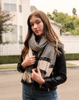 Striped Woven Tassel Scarf Scarves Black/White