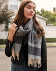 Striped Woven Tassel Scarf Scarves Blue/Navy