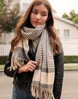 Striped Woven Tassel Scarf Scarves Gray/White