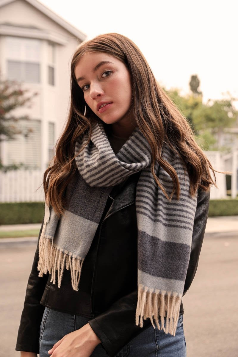 Striped Woven Tassel Scarf Scarves