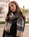 Striped Woven Tassel Scarf Scarves