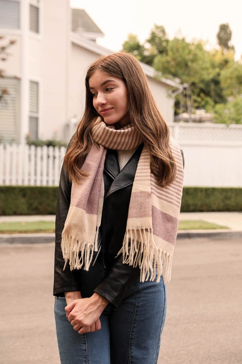 Striped Woven Tassel Scarf Scarves