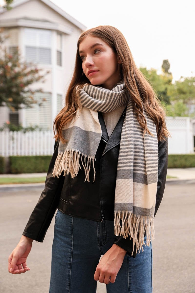 Striped Woven Tassel Scarf Scarves