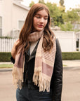 Striped Woven Tassel Scarf Scarves Mauve/Rose