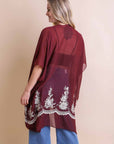 Stylish floral stitch rosewood kimono with breathable viscose polyester blend.