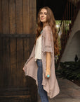 Sunshine Lace Trim Kimono Mocha