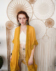 Sunshine Lace Trim Kimono Mustard