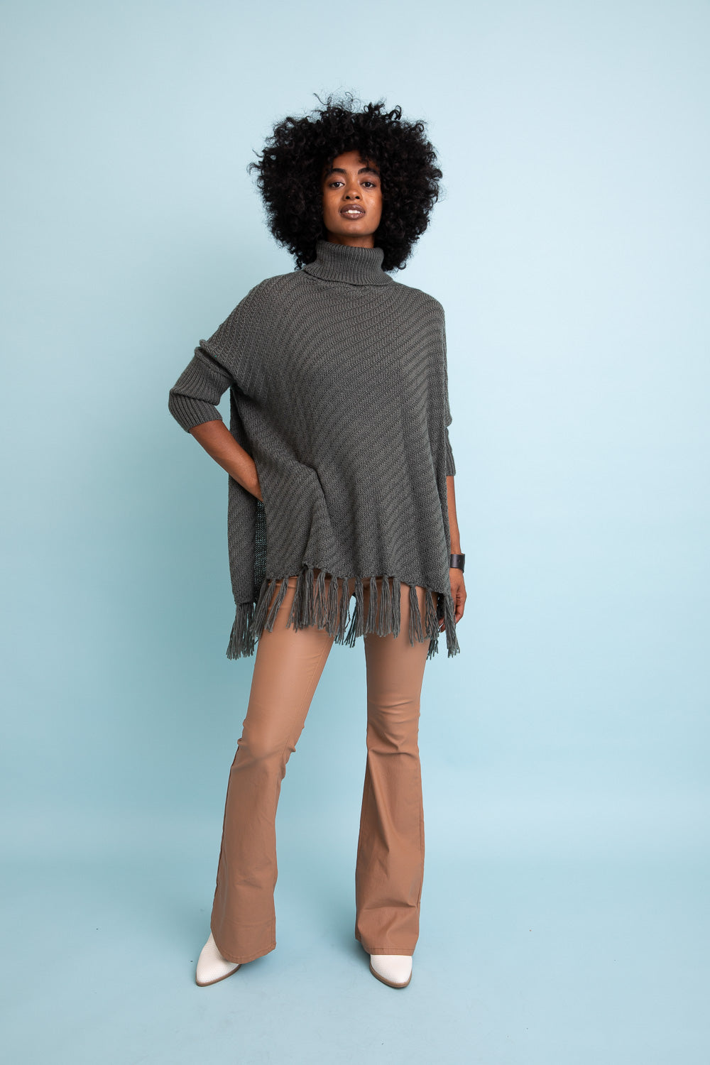 Sweater Weather Roll-Neck Poncho Ponchos Olive