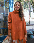 Sweater Weather Roll-Neck Poncho Ponchos Rust