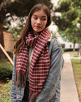 Tartan Woven Tassel Scarf Scarves Burgundy