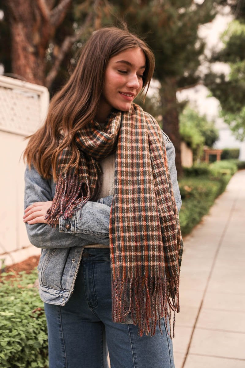 Tartan Woven Tassel Scarf Scarves