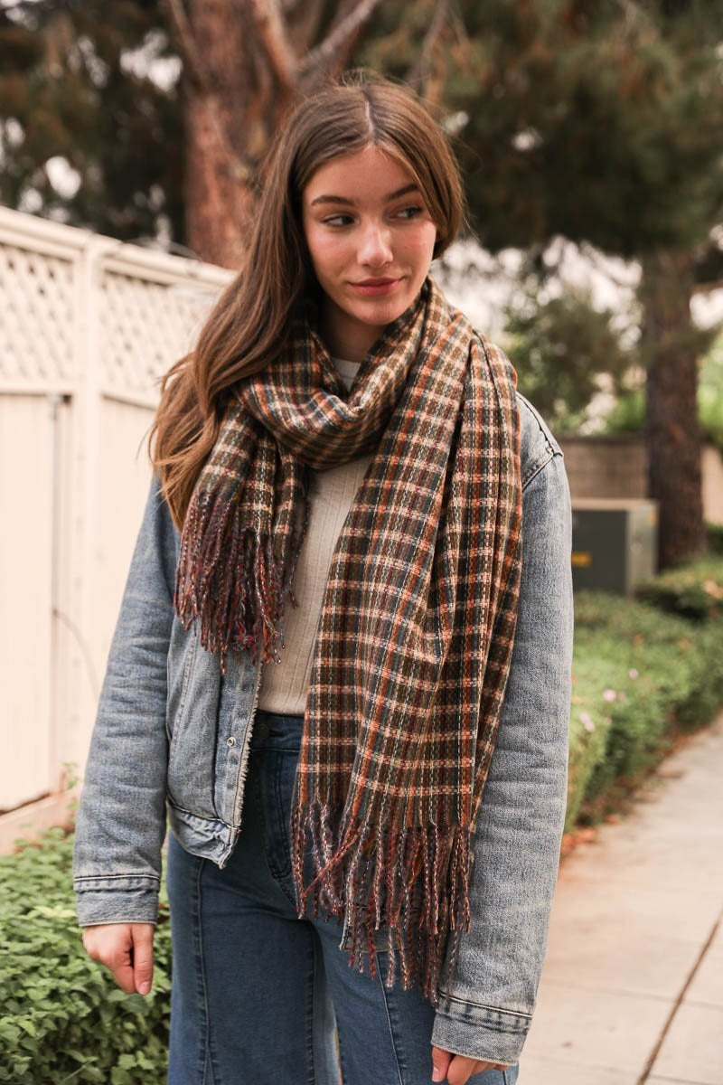 Tartan Woven Tassel Scarf Scarves