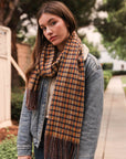 Tartan Woven Tassel Scarf Scarves Mustard