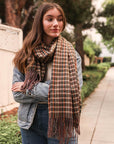 Tartan Woven Tassel Scarf Scarves Olive