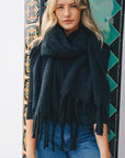 Tassel Trim Blanket Scarf Scarves Black