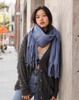 Tassel Trim Blanket Scarf Scarves Blue