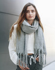 Tassel Trim Blanket Scarf Scarves Gray