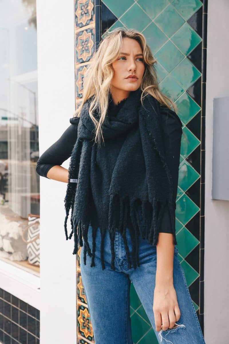 Tassel Trim Blanket Scarf Scarves