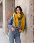 Tassel Trim Blanket Scarf Scarves Mustard