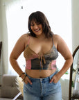 Tie Dye Mesh Keyhole Brami Plus Size Camel/Pink