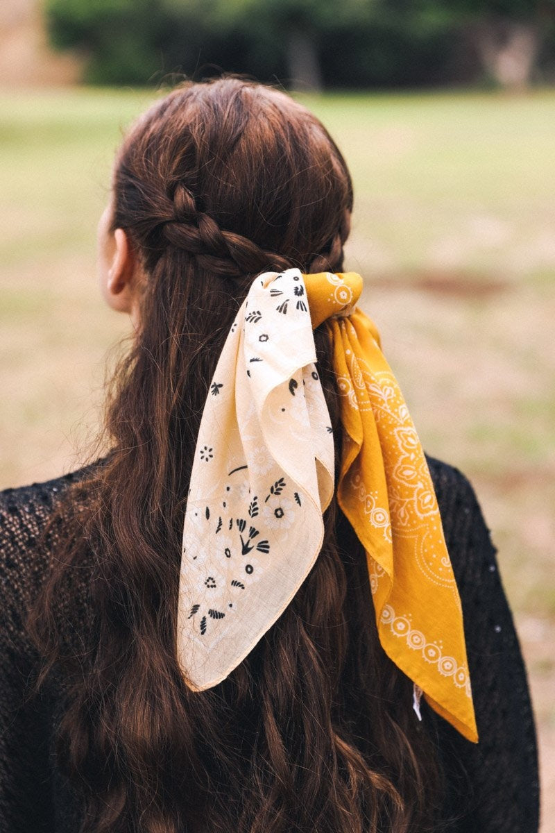 Two-Tone Western Bandana Hats &amp; Hair Mustard/Yellow