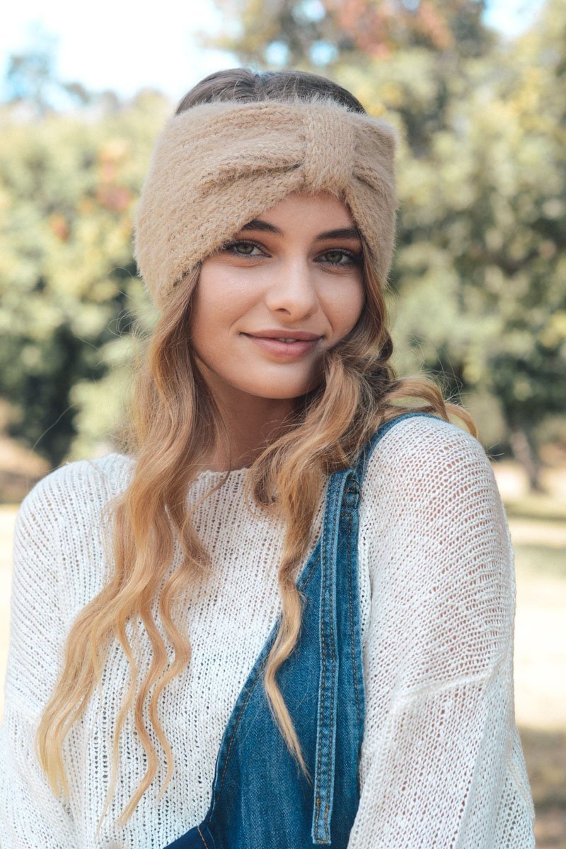 Ultra Soft Mohair Headband Hats &amp; Hair Khaki