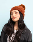 Velvet Cable Knit Pom Beanie Beanies