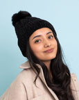 Velvet Cable Knit Pom Beanie Beanies