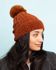 Velvet Cable Knit Pom Beanie Beanies Rust