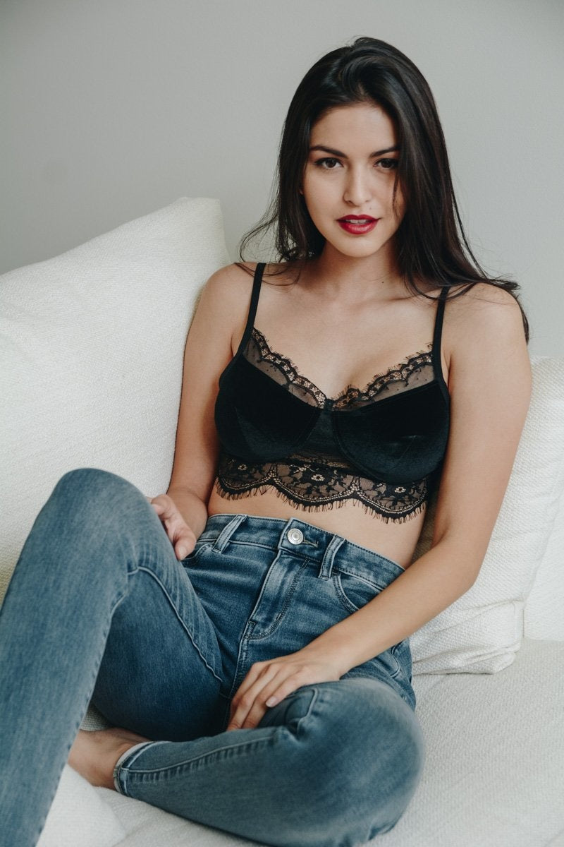 Velvet Lace Half Cami Bralette Small / Black