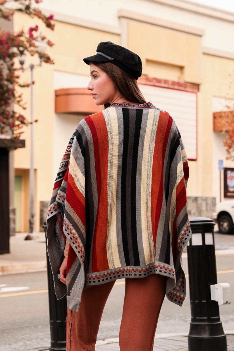 Vertical Stripe Multipattern Ruana Ponchos