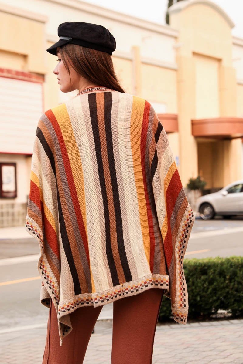 Vertical Stripe Multipattern Ruana Ponchos