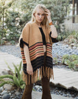 Western Luxe Fringed Ruana Ponchos Tan